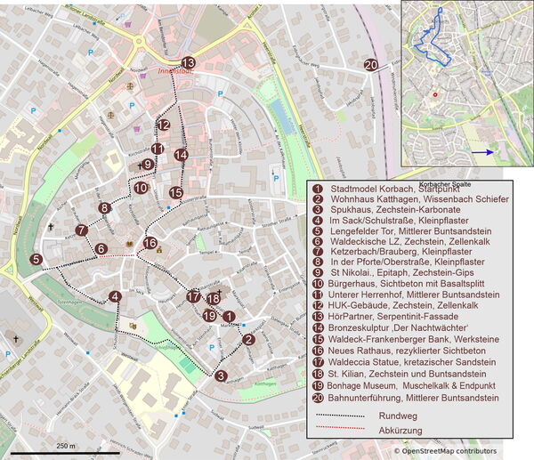Die Karte des Werksteinrundwegs in Korbach.