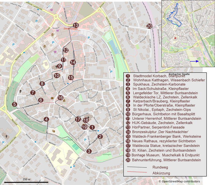 Die Karte des Werksteinrundwegs in Korbach.