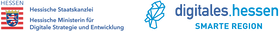 Ein Logo der Hessischen Staatskanzlei und "digitales.hessen".