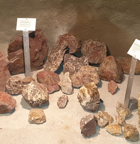 Verschiedene Steine und Mineralien auf dem Boden.